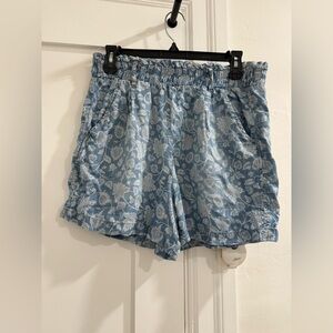 Knox Rose blue high waisted comfy shorts w/ filigree pattern (missing belt)